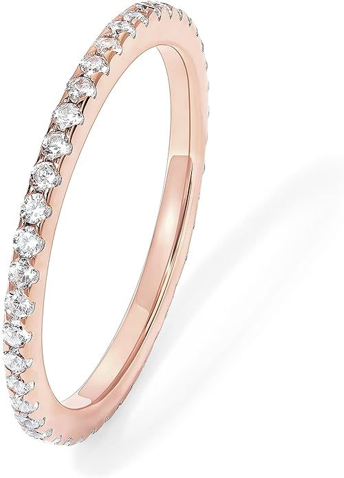 PAVOI Gold Plated Solid 925 Sterling Silver CZ Simulated Diamond Stackable Ring Eternity Bands for Women