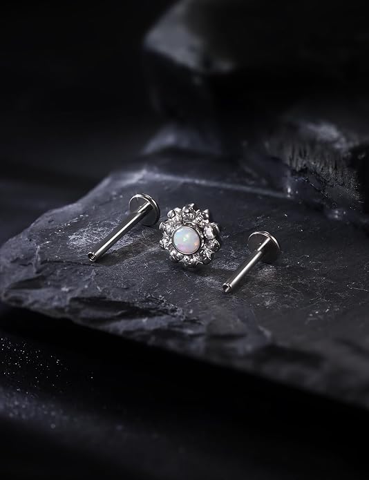 16G Astm F136 Titanium Internal Thread Flat Back Earrings Nose Studs Tragus Forward Helix Conch Cartilage Lobe Earrings Stud Medusa Labret Monroe Lip Ring Piercing Jewelry For Women Men