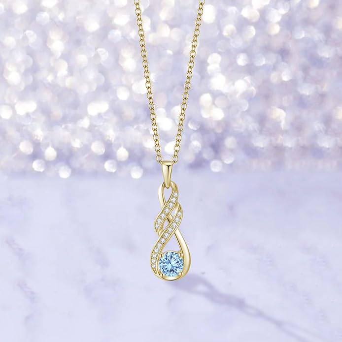 Birthstone Necklaces for Women 925 Sterling Silver Infinity Pendant Created Gemstone Jewelry for Her, 16"+2"
