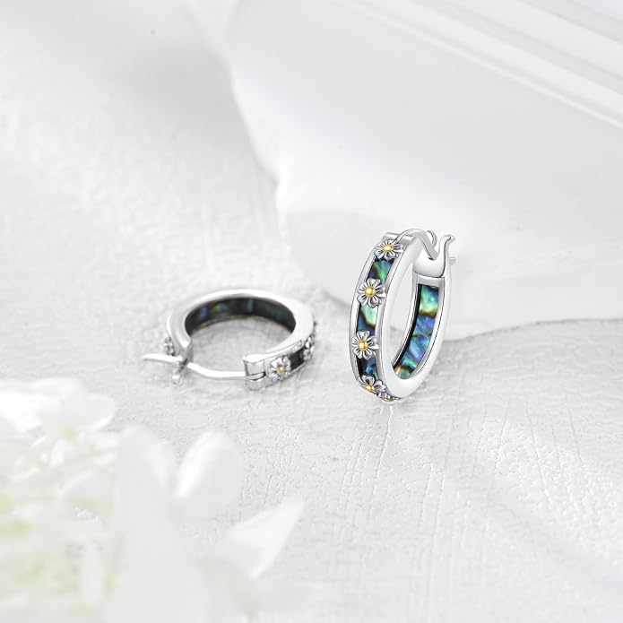 Moonstone/Pink Opal/Blue/Abalone Hoop Earrings for Women Sterling Silver Small Hoop Earrings Teardrop Huggie Earrings Jewelry Gifts