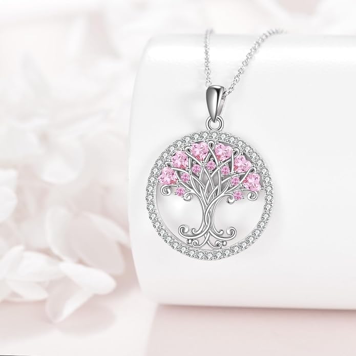 Tree of Life Necklace for Women Birthstones Jewelry for Women Sterling Silver Fine Anniversary Birthday Christmas Wedding Jewelry for Wife Sister