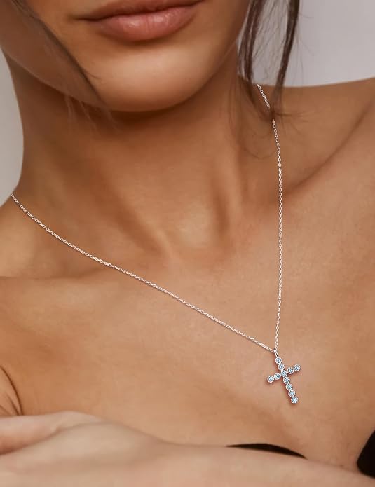 Sterling Silver Cross Necklace for Women Birthstone Religious Jewelry