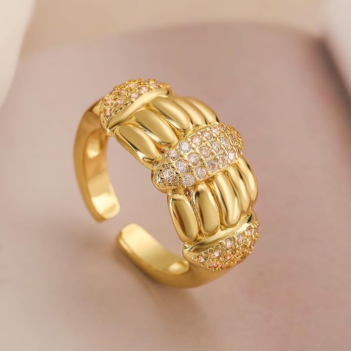 Chunky Dome Statement Ring 18K Gold Plated Luxury Zircon Cocktail Party Prom Rings