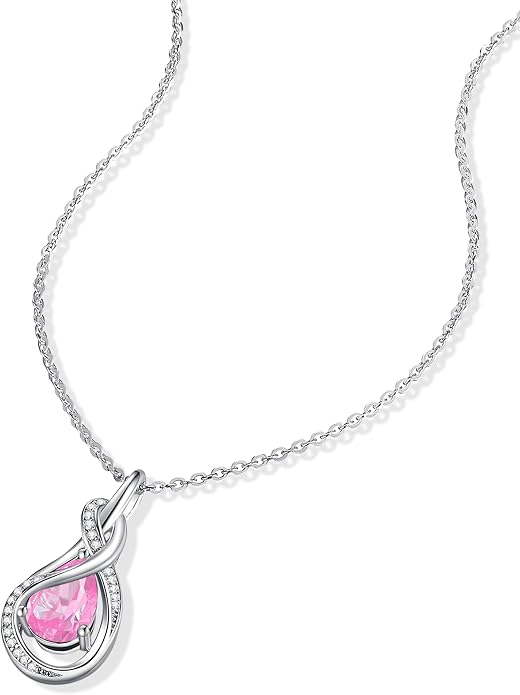 FANCIME TimelessTie Birthstone Necklace for Women White Gold Plated Sterling Silver Ribbon Design Jewelry Knot Pendant Fine Jewelry Gemstone Anniversary Birthday Graduation Mothers Day Gifts for Women Wife Mother Her