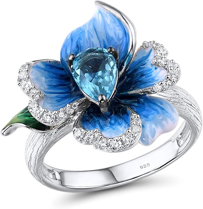 Santuzza 925 Sterling Silver Enamel Flower Statement Ring for Women
