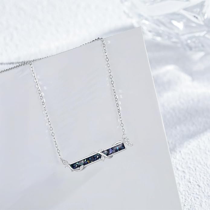 Bar Opal Leaf Necklace For Women S925 Sterling Silver White Opal Pendant with Leaf Charm Bar Pendant Jewelry Gift For Mom Daughter Wife