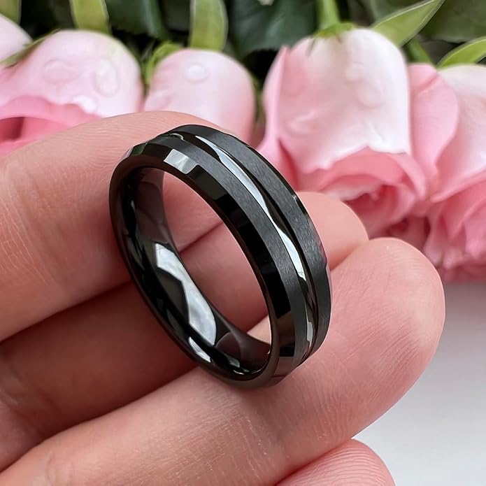 TUTISS 6mm 8mm Silver/Black/Blue/Gunmetal/Gold/Rose Gold Tungsten Rings for Men Women Fashion Engagement Wedding Bands Matte Finish Beveled Edges Comfort Fit