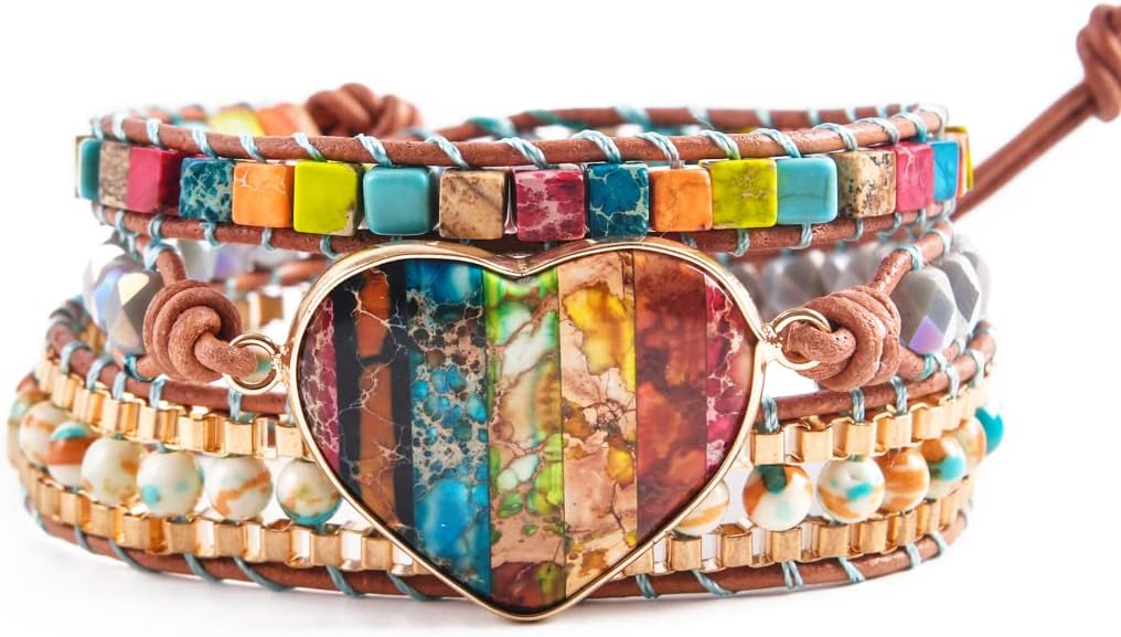 YGLINE Natural Stone Bracelet 3 Wraps Bracelet Handmade Boho Bracelet for Women Bracelet