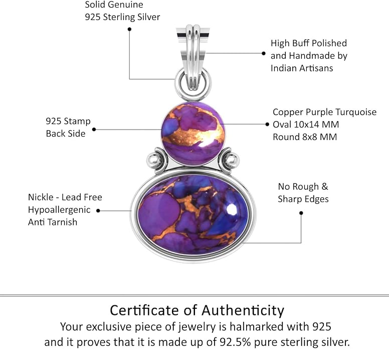 Handmade Genuine 925 Sterling Silver Pendant Necklace Natural Gemstone Crystal, Lapis, Onyx, Amber Oval Round Boho Jewelry For Women