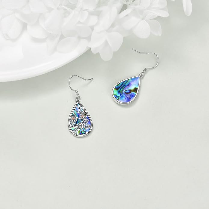 POPLYKE 925 Sterling Silver Tree of Life Dangle Earrings for Women Fashion Abalone Shell Jewelry Gifts for Mom Sister Friend Birthday