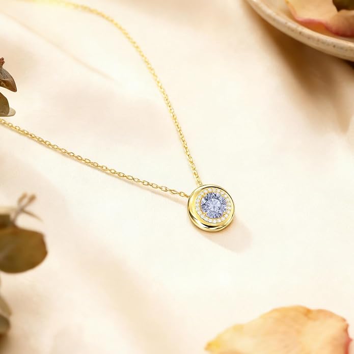 Birthstone / Tigers Eye / Opal / Moomstone Necklace for Women, Sterling Silver Tiger Eye Stone Necklace with 16K Gold Plated and 5A CZ, Dainty Statement Healing Natural Gemstone Jewelry Christmas Gift for Women on Birthday Anniversary Christmas for Wif...