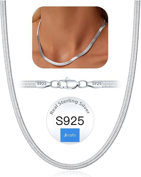 Jewlpire 925 Sterling Silver Plated Rope/Cuban/Paperclip/Herringbone Chain Necklaces for Women, 18K Gold Plated Chain Necklace,Hypoallergenic Women's Chain Necklaces 16+3 Inch