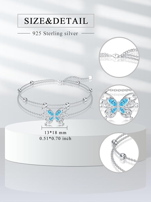 Ankle/Bracelet for Women Sterling Silver Sea Turtle/Butterfly/Mustard Seed/Sister/Sunflower/Elephant Gifts for Birthday Summer Beach Jewelry for Mom Wife Daughter Friend