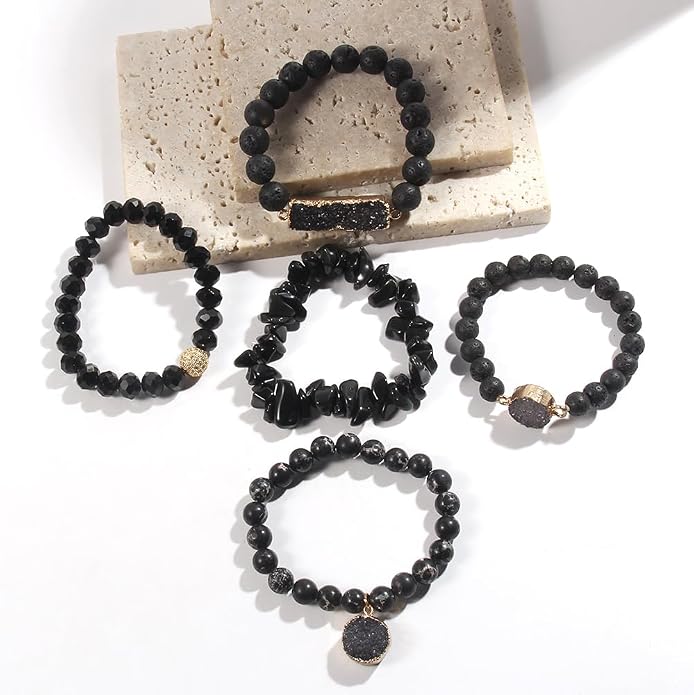 Yomisa 5PCS 6PCS Natural Boho Beaded Bracelets/Bangle for Women Men,Healing Turquoise Jasper Agate Crystal Gemstone Stone Chakra Multilayer Wrap Bohemian Handmade Jewelry Beads Stretch Bracelet Set