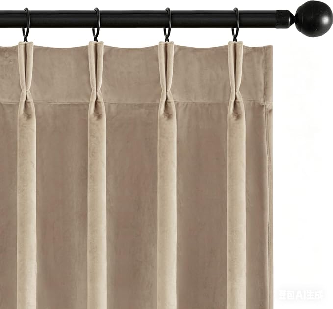 MIULEE Camel Beige Velvet Curtains 90 inches Long, Pinch Pleated Blackout Drapes with Hooks, Thermal Insulated Pinch Pleat Panels for Bedroom Living Room, 2 Panels