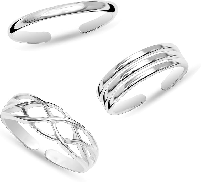 LeCalla 925 Sterling Silver Open Toe Rings Set for Women Adjustable Minimalist Toe Rings Summer Beach Foot Jewelry