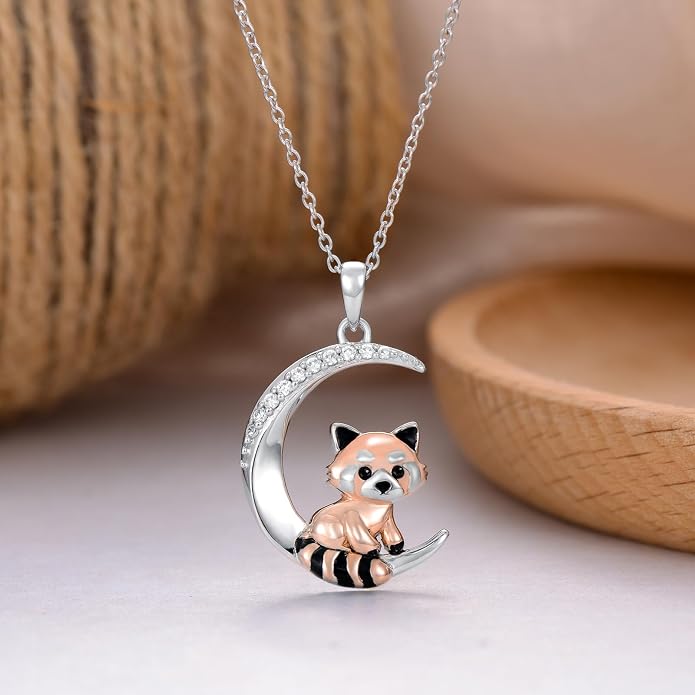 PROESS Animal Birthstone Necklace 925 Sterling Silver Otter/Axolotl/Hippo/Elephant/Dachshund/Monkey/Red Panda Pendant Necklace Animal Birthstone Jewelry Gifts for Women