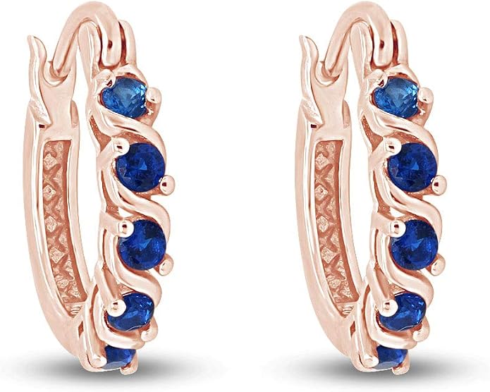 Dainty Hoop Earrings for Women Round Cut Simulated Blue Sapphire Gemstone Earrings in 14K Gold Plated 925 Sterling Silver Minimalist | Delicate Jewelry for Her