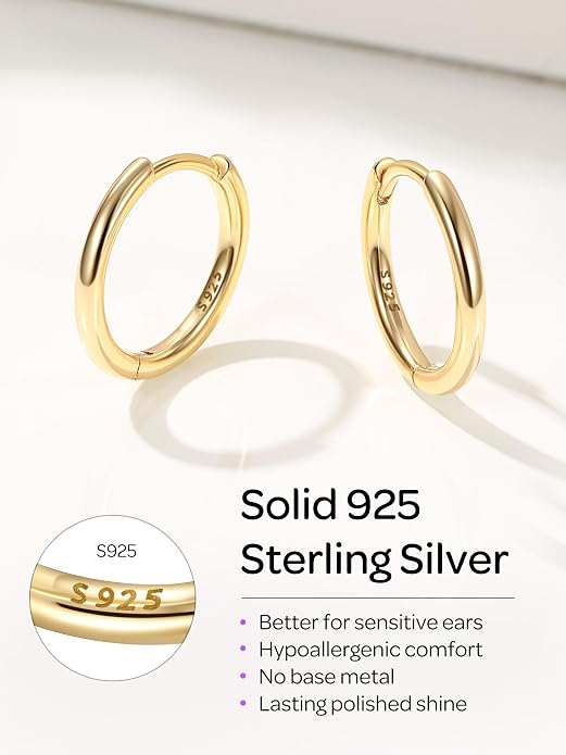 ChicSilver Sterling Silver Hoop Earrings for Women Hypoallergenic 925 Sterling Silver Huggie Earrings for Women Dainty Earring (8/10/12/14/16/18/20MM)