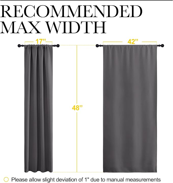 NICETOWN Grey Window Curtains for Bedroom - Home Decoration Thermal Insulated Rod Pocket Blackout Blinds & Drapes for Small Windows (Gray, 2 Panels, W42 x L48 -Inch)