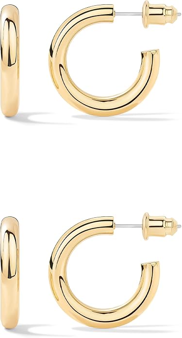 14K Gold-Plated, Lightweight, Open Hoop Earrings For Women