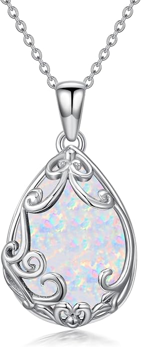 HPQQ Teardrop Necklace 925 Sterling Silver Filigree Gemstone Pendant Necklace Fine Jewelry Birthday Mother's Day Gifts for Women Her Mom