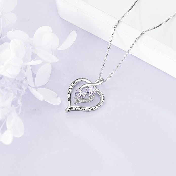 Hancock Forever Love Heart Birthstone Necklaces for Women 925 Sterling Silver Women Pendant Necklace, Mother’s Day Birthday Anniversary Jewelry Gift for Woman Mother Mom Wife Her