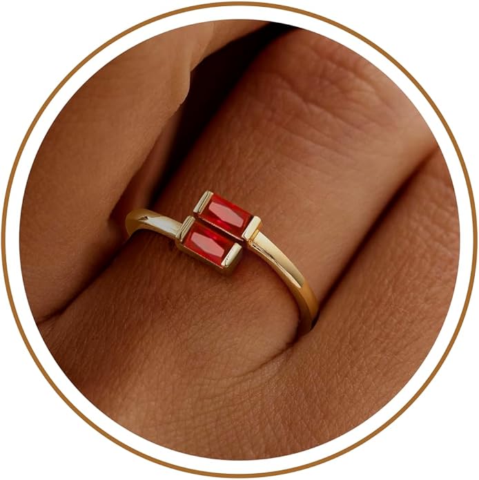 JSJOY Birthstone Rings for Women Dainty Emerald Blue Ring Birthday Gifts for Mom Her Gemstones CZ Ring for Teens Gold Rings That Don't Tarnish Adjustable Ring Jewelry Gifts
