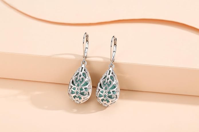 BDL Genuine Turquoise Jewelry for Women, Sterling Silver Earrings and Necklaces for Women, Leverback Dangle Drop Earrings Jewelry