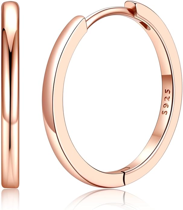 Silvora Sterling Silver Hoop Earrings for Women, Small Hoops 14K Gold Plated/925 Silver/Rose Gold/Black, Hypoallergenic Huggie Lightweight Cartilage Sleeper Earrings 8/10/12/14/16/18/20mm