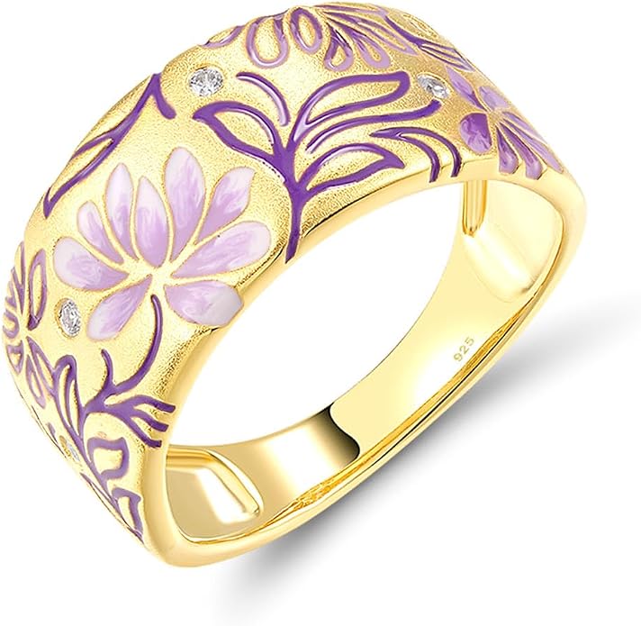 Santuzza 925 Sterling Silver Enamel Flower Pattern Ring for Women