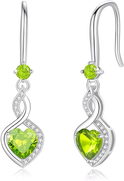 FANCIME Heart Infinity Dangle Drop Earrings 925 Sterling Silver Heart Gemstone Birthstone Earring