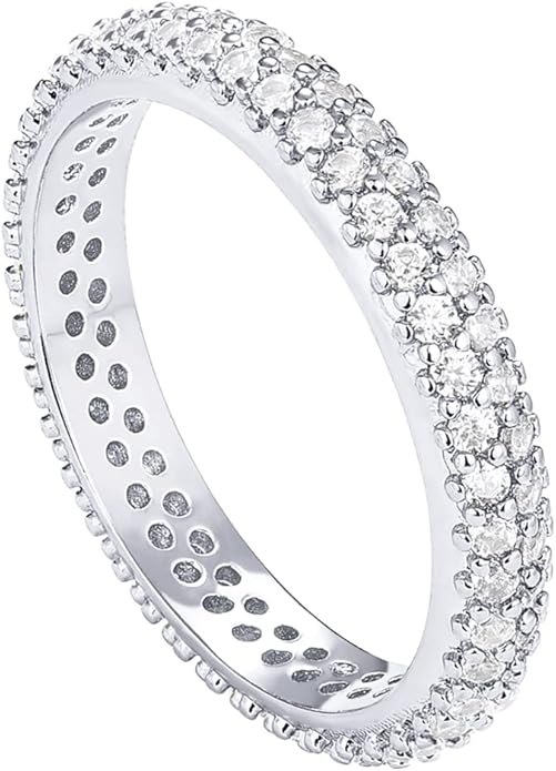 PAVOI 14K Gold Plated Cubic Zirconia Double Row Eternity Band for Women