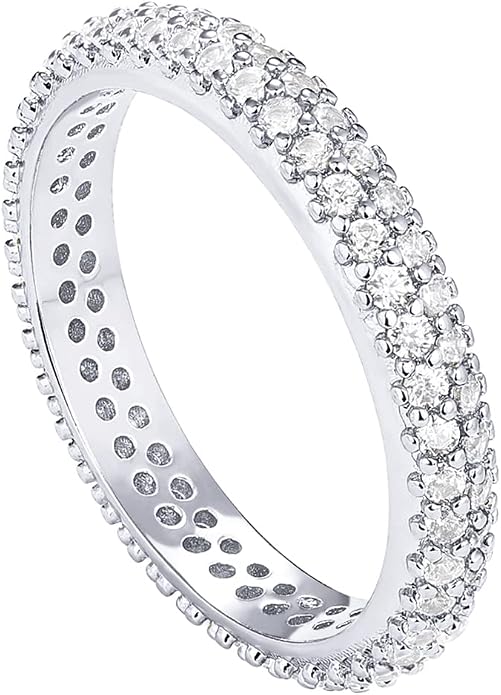 PAVOI 14K Gold Plated Cubic Zirconia Double Row Eternity Band for Women