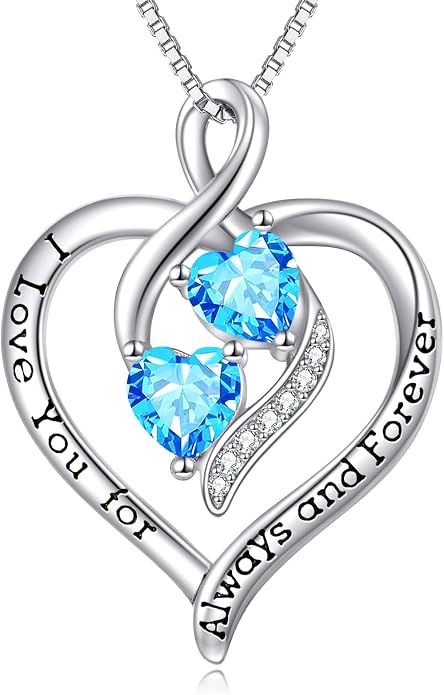 Hancock Forever Love Heart Birthstone Necklaces for Women 925 Sterling Silver Women Pendant Necklace, Mother’s Day Birthday Anniversary Jewelry Gift for Woman Mother Mom Wife Her
