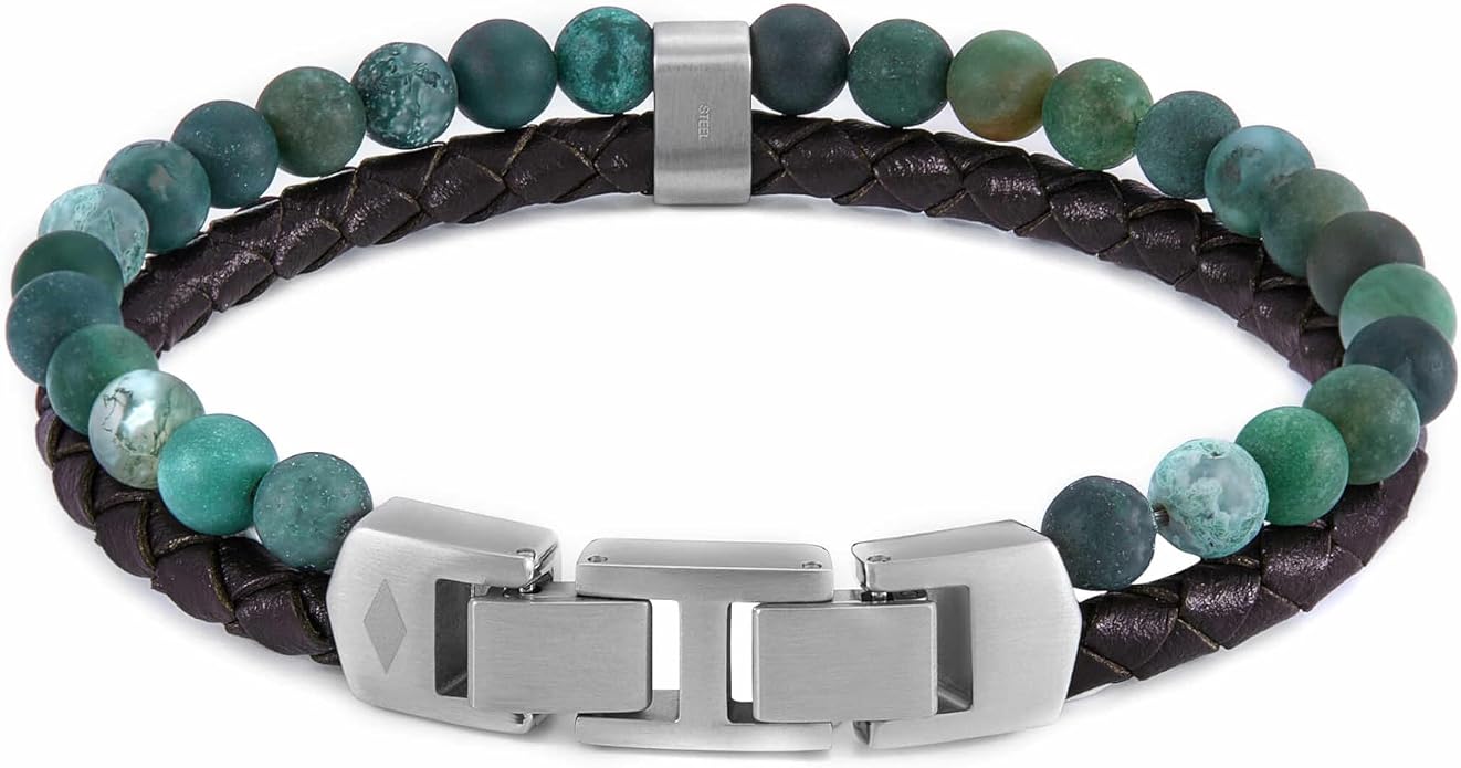 Fossil Men's Stainless Steel and Genuine Leather and/or Beaded Bracelet for Men