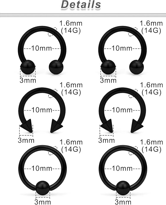 00G 0G 2G 4G 6G 8G 10G 12G 14G 16G Septum Rings Silver Black Surgical Steel Heavy Gauges Earrings Stretching kit Eyebrow Lip Septm Nose Rings Helix Tragus Daith Rook Earrings Hoops 10mm-19mm