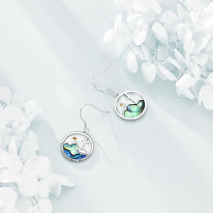 AOBOCO Mustard Seed Earrings for Women Sterling Silver Mountain Cross Earrings Dangle Christian Religion Jewelry Mothers Day Birthday for Mom Wife Friends