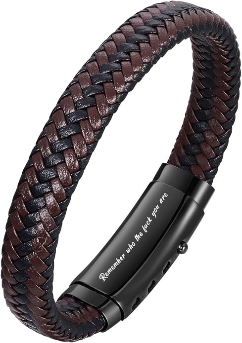 VNOX Men's Inspirational Mantra Engarved Handmade Braided Leather Adjustable Cuff Bangle Bracelet Encouragement Motivational Gift for Men