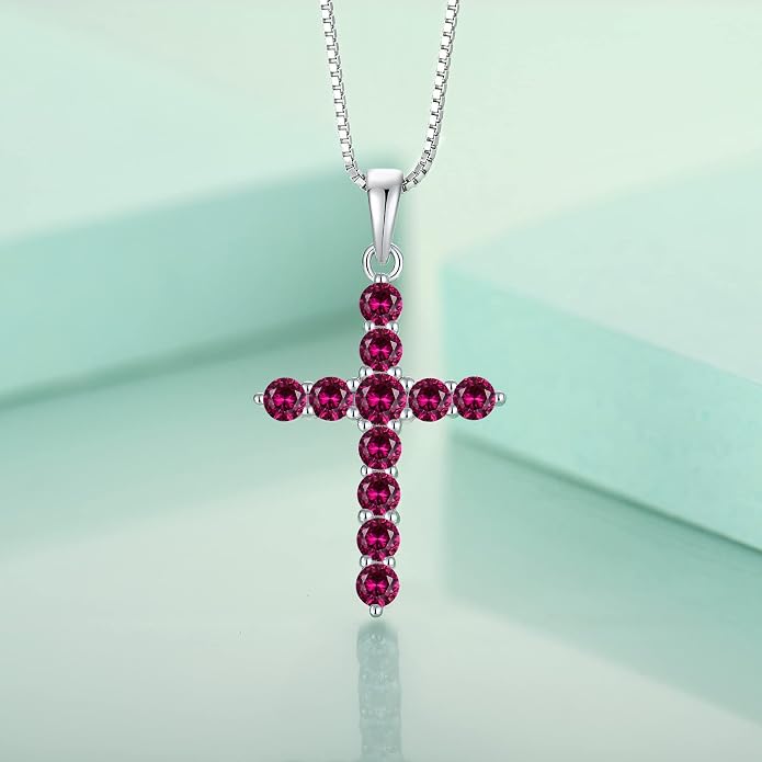 STARCHENIE Cross Necklace Sterling Silver Crucifix Pendant Gemstones Jewelry for Women