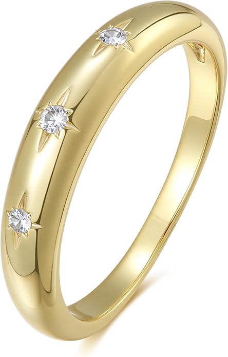 LEMON GRASS Bezel Set Round CZ Thin Dome Ring | Minimalist Stacking Band Signet Ring in Gold