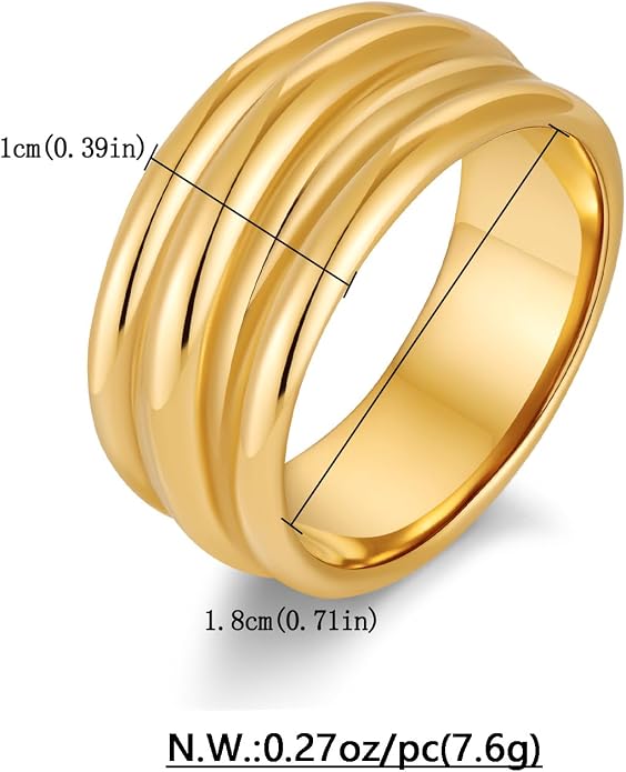 Chunky Gold Rings For Women Trendy Statement Gold Ring Elegant Wedding Ring Dainty Jewelry Gift for Wife, Girlfriend, Mom Hypoallergenic, Nickel-Free - Anniversary, Birthday, Mother’s Day