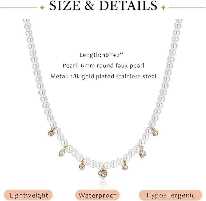 Natural Freshwater Baroque Pearl Necklace 14K Gold Plated Dainty Choker Necklace for Women Girls Snake Chain/Cuban Link/Paperclip/Ball Beaded Chain/Tennis Chain Fashion Jewelry for Gift