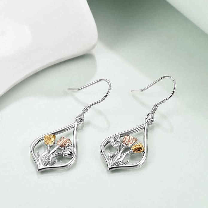 WINNICACA Sterling Silver Dangle Drop Earrings for Women Mom Flower Leverback Earrings Jewelry Christmas Anniversary Birthday Gifts