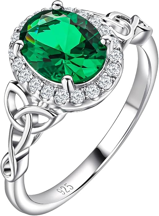 DAYBYDAY Celtic Birthstone Rings for Women 925 Sterling Silver Heart/Round/Pear/Oval Created Gemstone Moissanite Halo Engagement Promise Rings for Her Wife Birthday Anniversary Wedding Jewelry