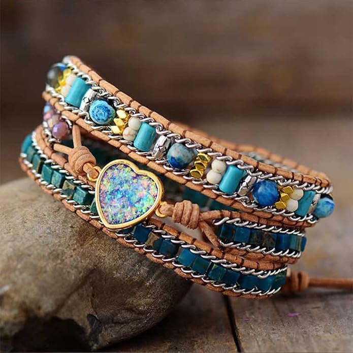 Women Wrap Bracelet Boho Natural Jasper Crystal Stone Beads Strand Bracelets