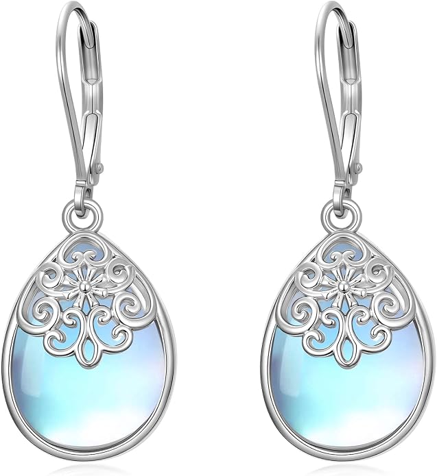 Dorunmo Moonstone Dangle Drop Earrings s925 Sterling Silver Leverback Earrings Filigree Moonstone Jewelry Birthday Gifts for Women