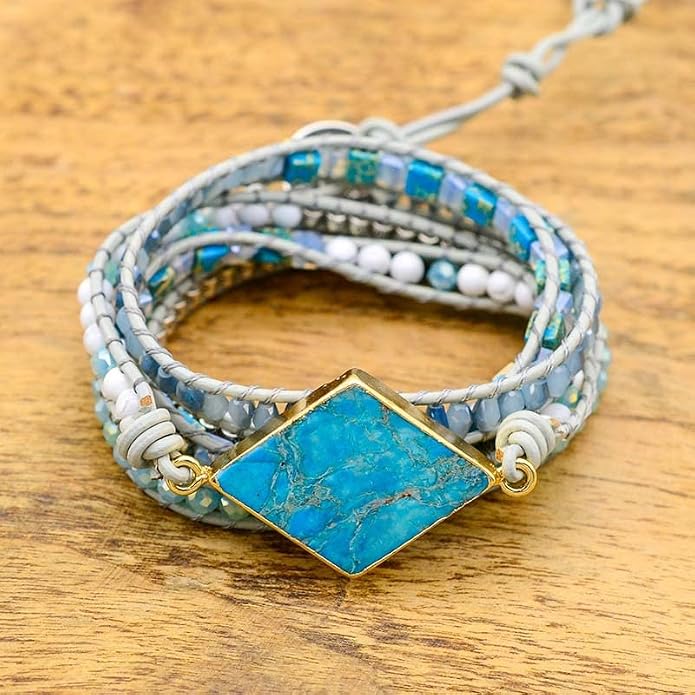 Boho Wrap Bracelet for Women, Handmade Natural Imperial Jasper Multi-Layer Stone Beaded Bracelet, Bohemian Healing Crystal Stone Jewelry Gifts