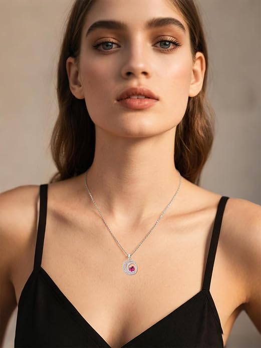 Dorunmo Heart Birthstone Necklace for Women 925 Sterling Silver Moon and Star Pendant Birthday Jewelry Gifts for Wife Her Daughter Mom