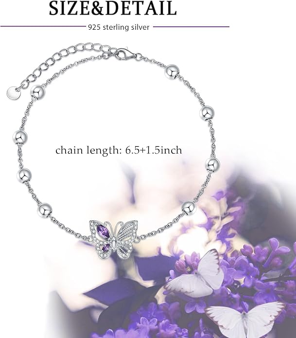 Ankle/Bracelet for Women Sterling Silver Sea Turtle/Butterfly/Mustard Seed/Sister/Sunflower/Elephant Gifts for Birthday Summer Beach Jewelry for Mom Wife Daughter Friend